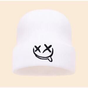 XP Emoji White Beanie Smiley Face Tongue Out Adult Hat One Size